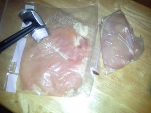 A small, heavy-bottom pan will work if you don't have a meat mallet.