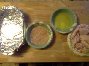 Set up an assembly line to make this process quicker and cleaner. My original pan turned out too small, so I switched to a baking sheet instead.