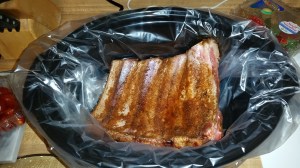 Ribs ready to go in the slow-cooker